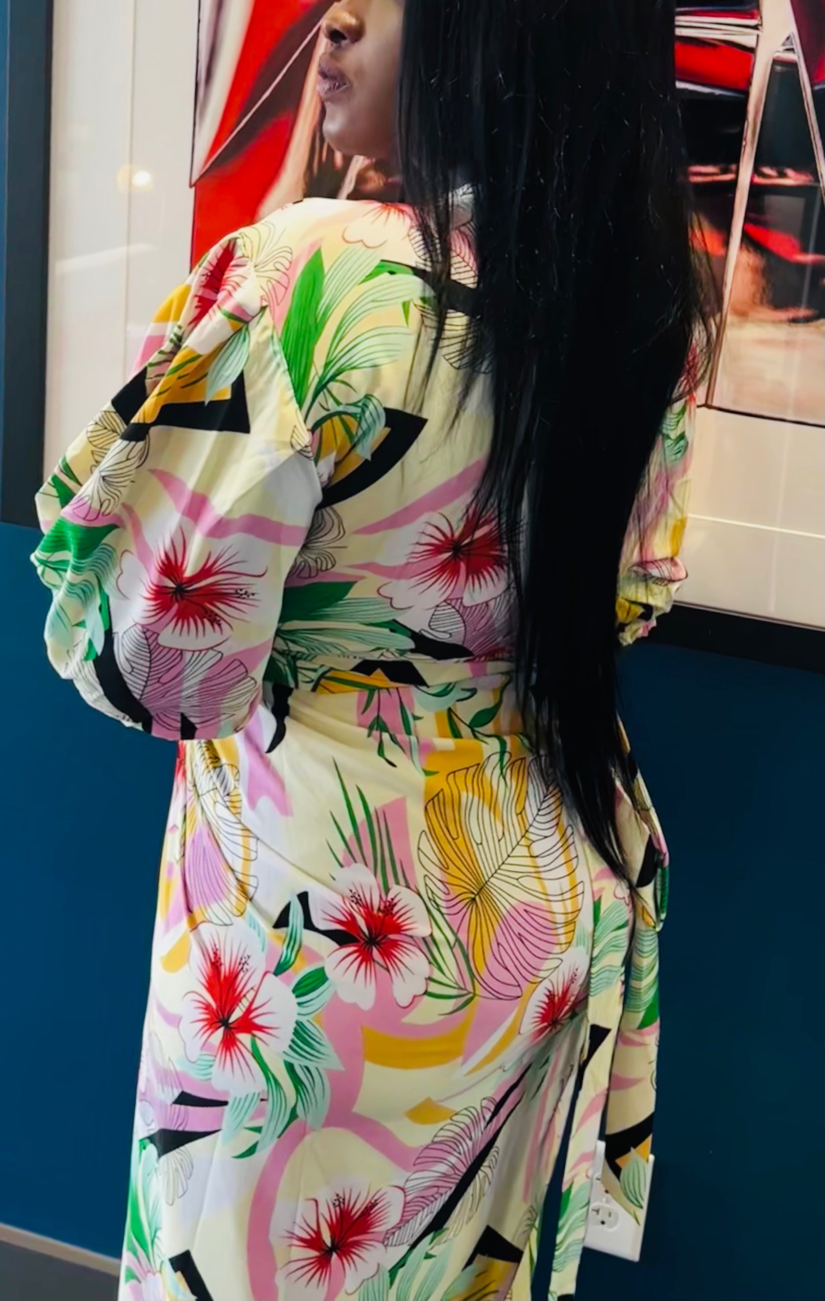 Spicy Long Dress Creamy with Multi Color Design